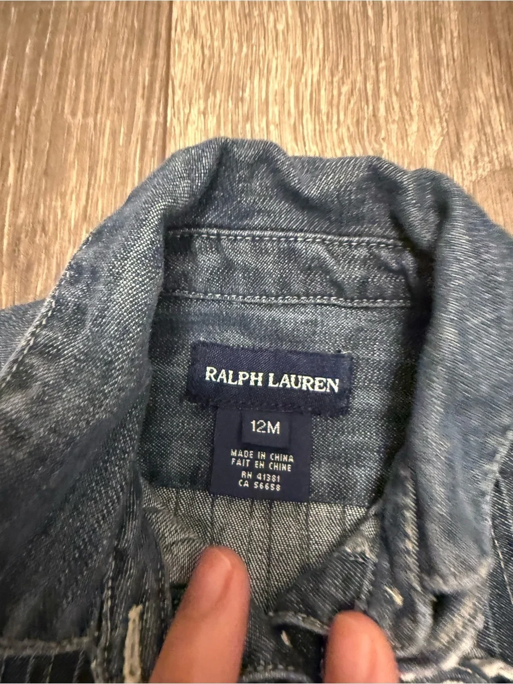 Ralph Lauren Baby Girl Denim Ruffle Button Down Daisy Bead Top Size 12M